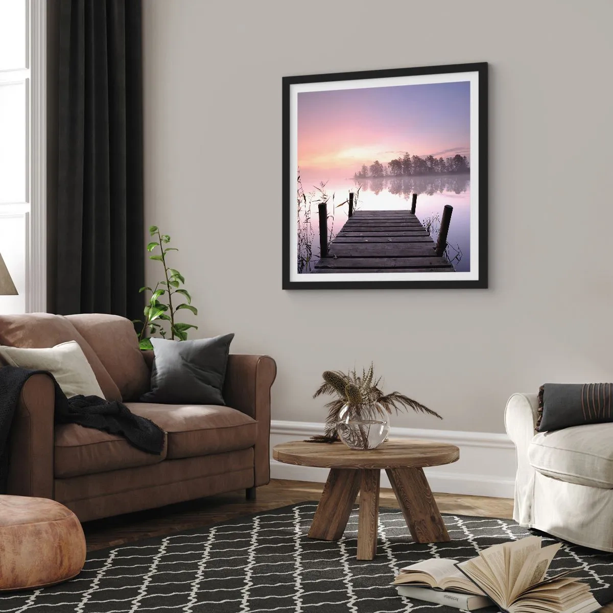 Plakat i sort ramme - Ud af den lilla tåge... - 30x30 cm