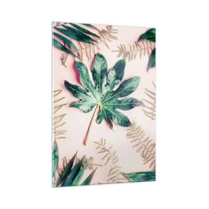 Billede på glas - En undersøgelse af grønt på en lyserød baggrund - 50x70 cm