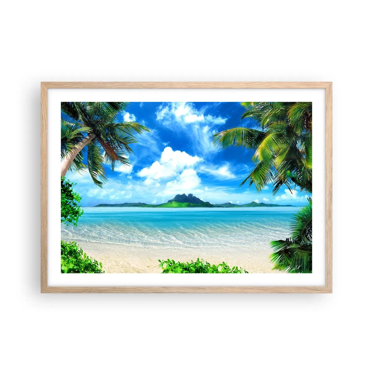 Plakat i ramme af lyst egetræ - Azur i troperne - 70x50 cm