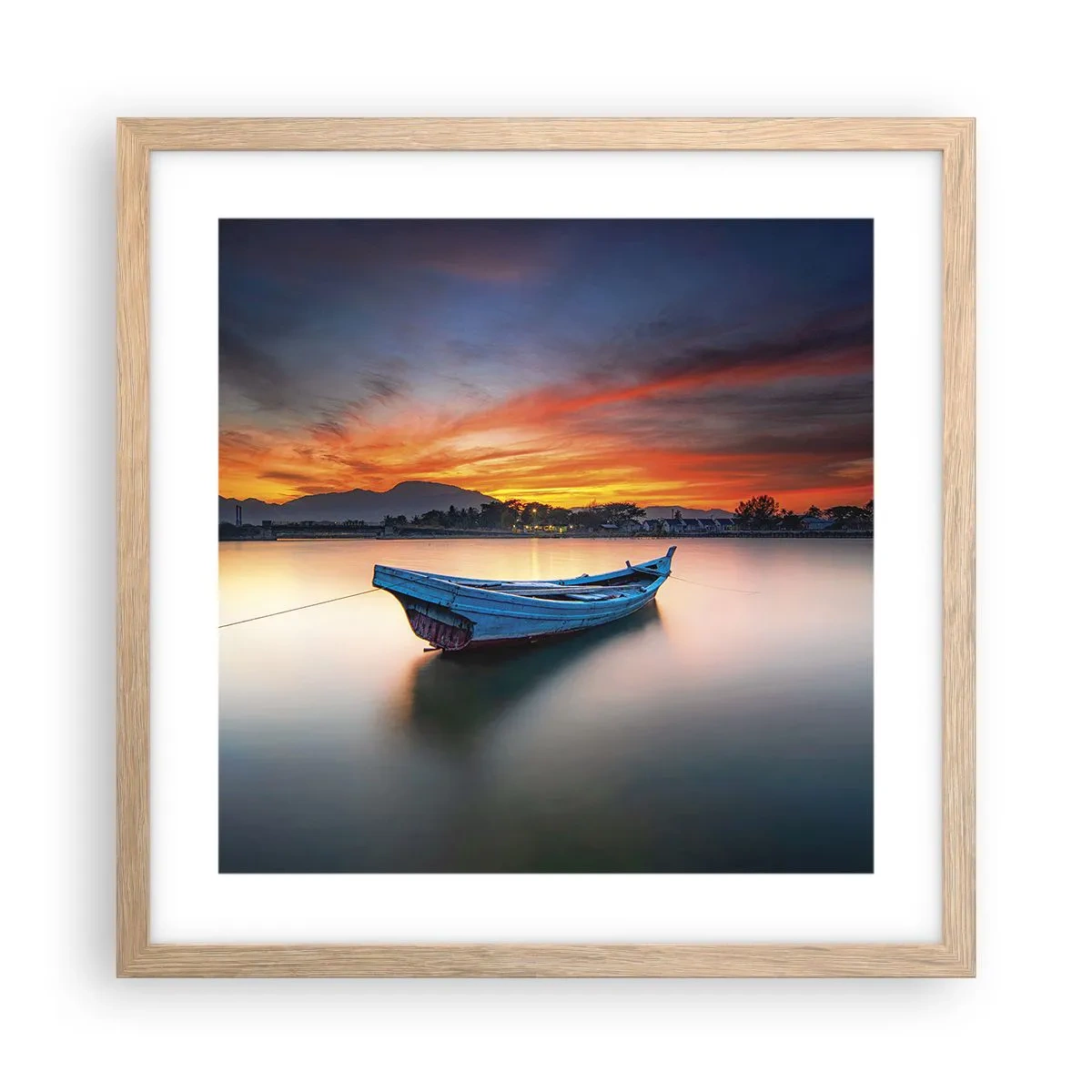 Plakat i ramme af lyst egetræ - En god nat er på vej - 40x40 cm