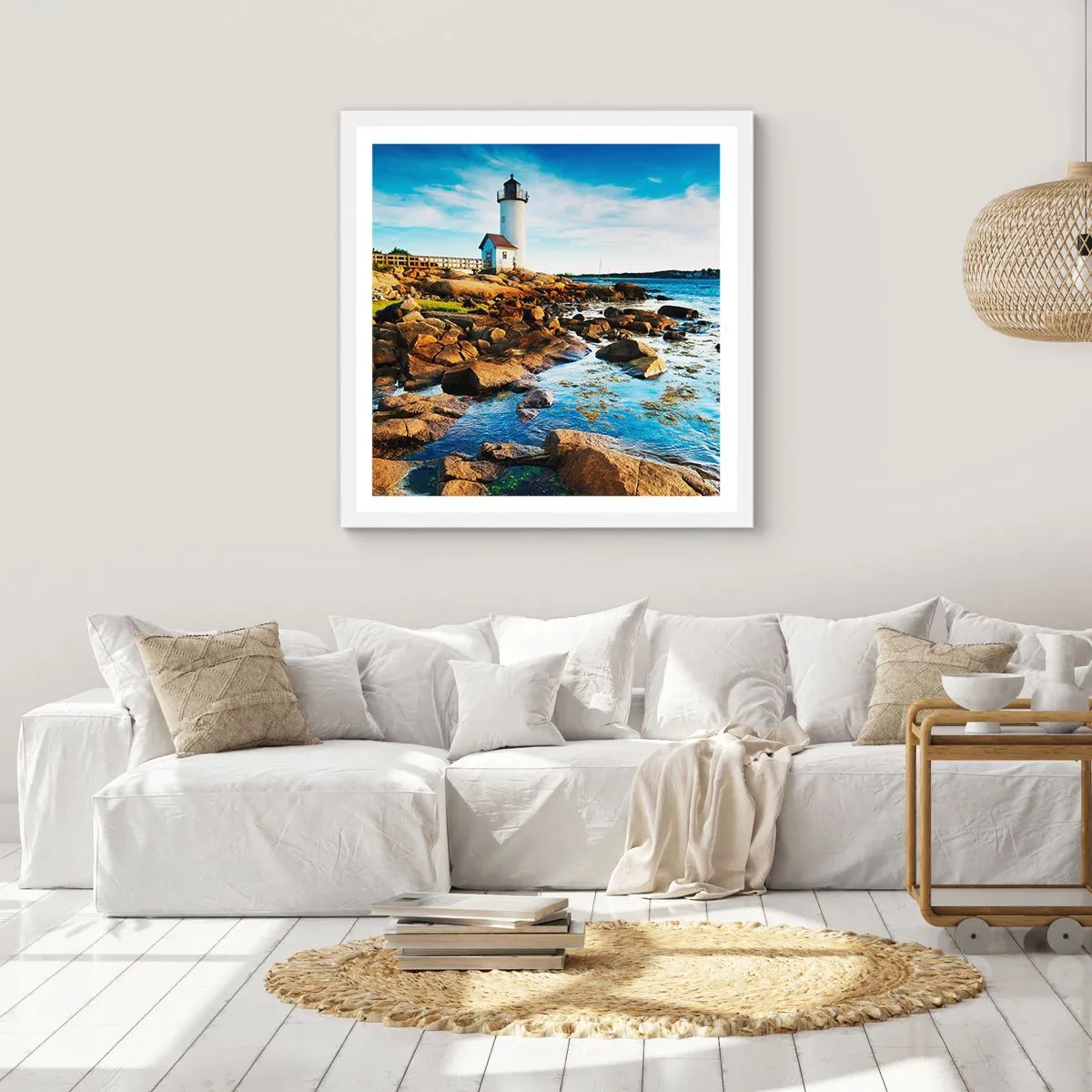 Plakat i hvid ramme - Vend tilbage med glæde, jeg ser frem til - 50x50 cm