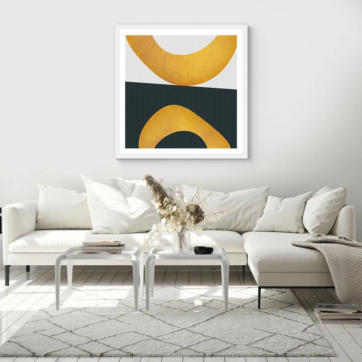 Plakat i hvid ramme - Først: guld - 50x50 cm