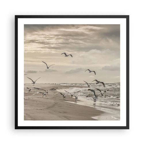 Plakat i sort ramme - Havet brummer, fuglene synger - 60x60 cm