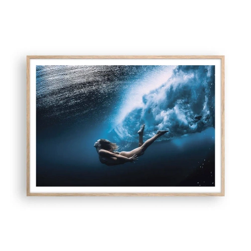 Plakat i ramme af lyst egetræ - Den moderne havfrue - 100x70 cm