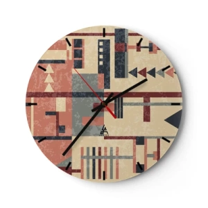 Vægur, Uret - Abstrakt geometrisk mønster i nuancer af beige, rød og grå - 30x30cm - Kombination af vertikaler og niveauer - Moderne vægdekoration til stue, køkken og soveværelse ARTTOR