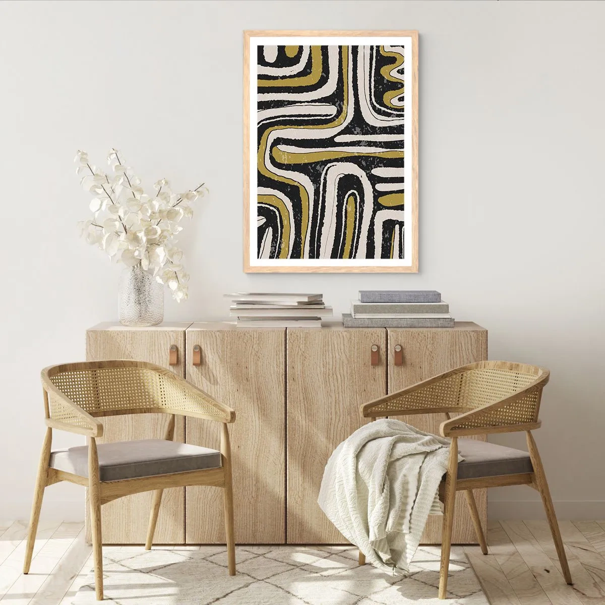 Plakat i ramme af lyst egetræ - Komposition: stier og gyder - 50x70 cm