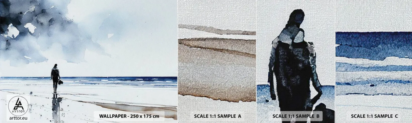 Prøve Fototapet Premium Canvas - Samtale med havet - Ensom, Mand, Kyst - 100x30 cm