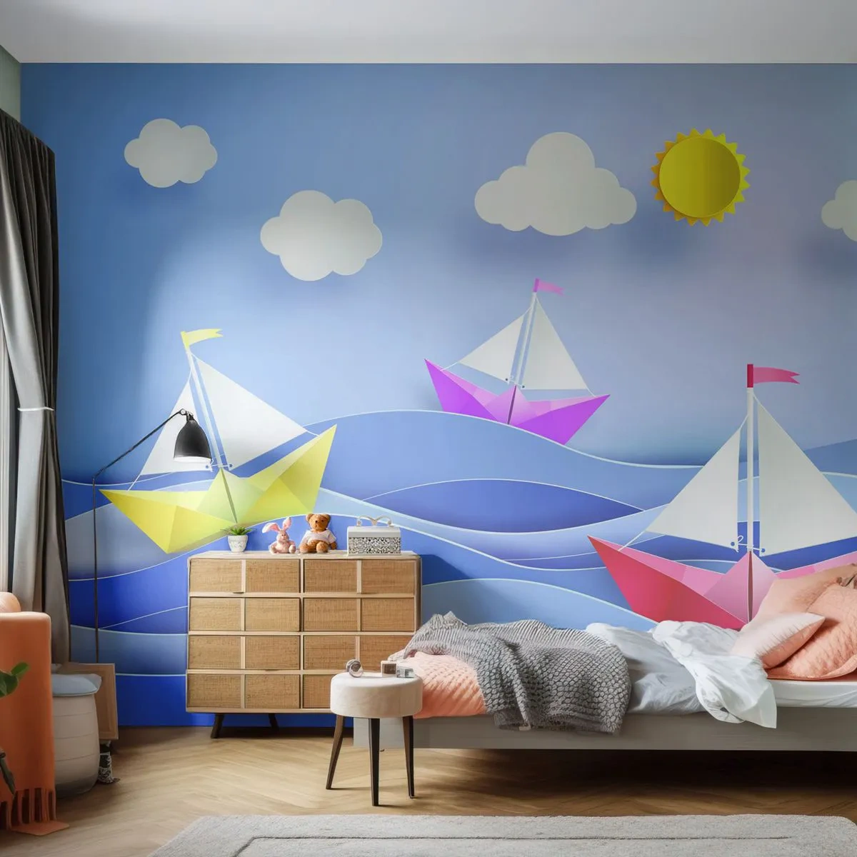Fototapet Premium Sand - Ah, hvor dejligt at svinge sig mellem bølgerne - For børn, Nautisk, Łódź - 100x70 cm