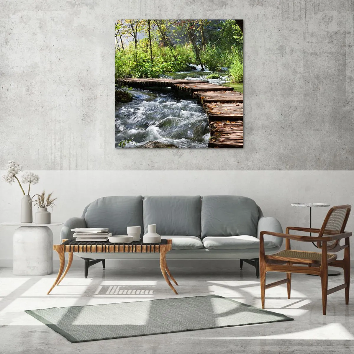 Billede på glas - Over en skummende kaskade - 70x70 cm