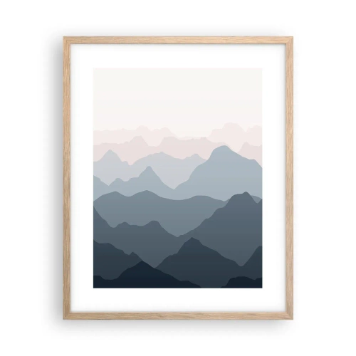 Plakat i ramme af lyst egetræ - Bølger af bjerge - 40x50 cm