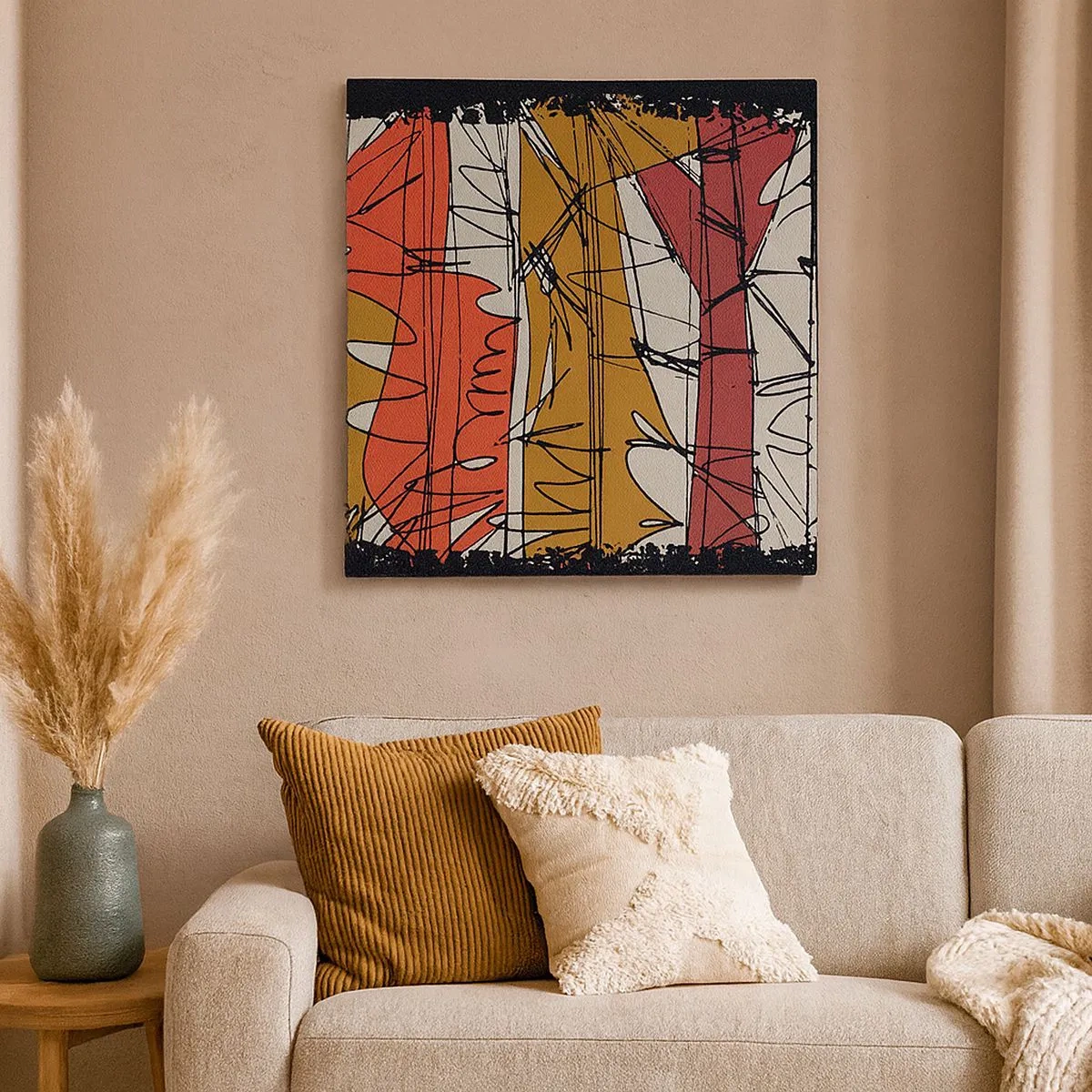 Lærredstryk - Billede på lærred - Spontan komposition - 30x30 cm