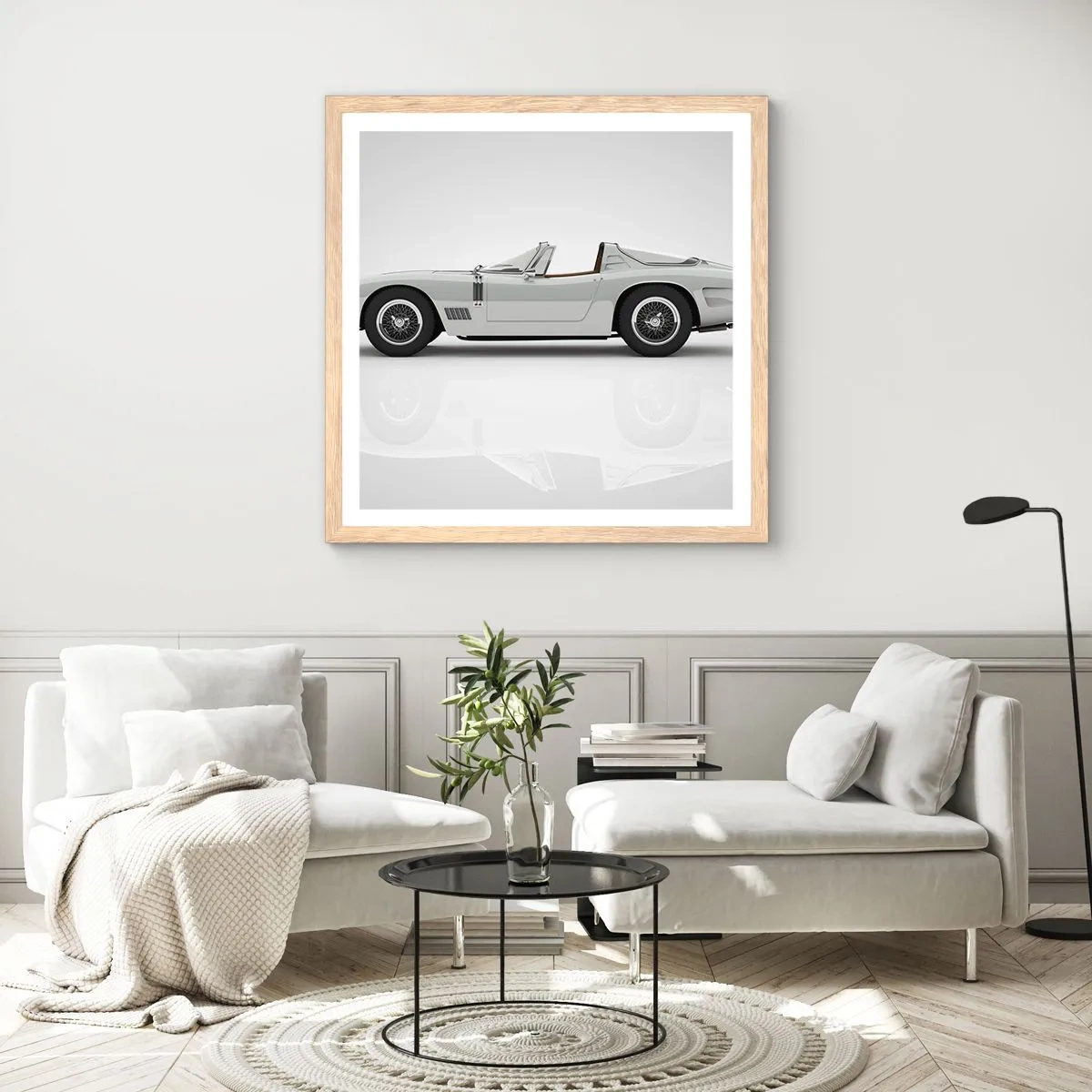 Plakat i ramme af lyst egetræ - Løftet om sjov - 50x50 cm