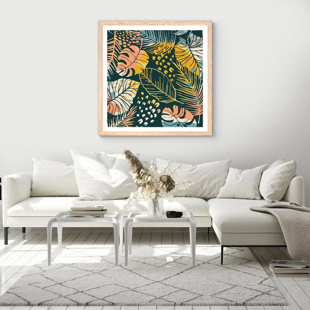 Plakat i ramme af lyst egetræ - Løvrig fantasi - 60x60 cm