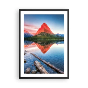 Plakat i sort ramme - Et bjerg spejlet i en rolig sø - 50x70cm - Varme og kulde - Moderne vægdekoration til stue og soveværelse ARTTOR
