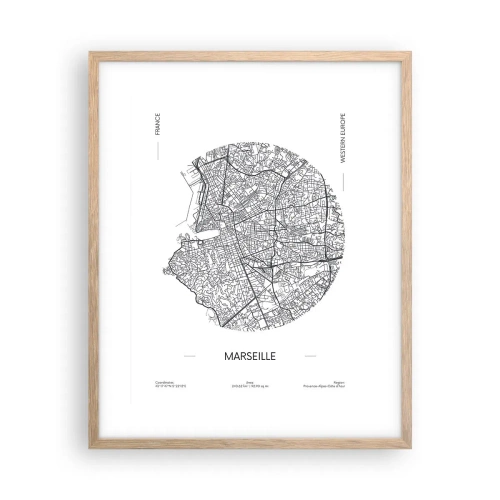 Plakat i ramme af lyst egetræ - Marseilles anatomi - 40x50 cm