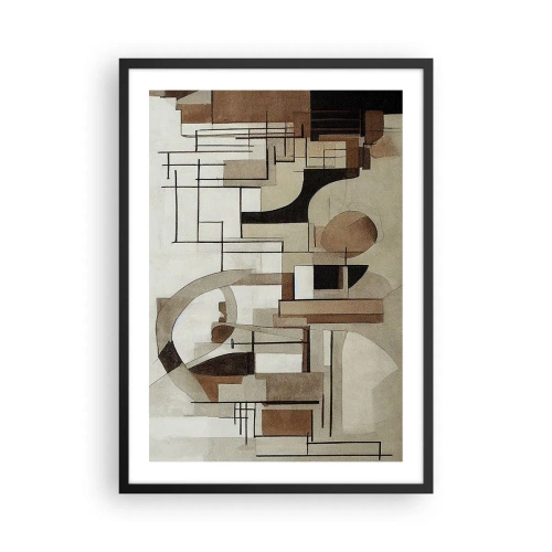 Plakat i sort ramme - Geometrisk abstraktion i nuancer af brunt og beige - 50x70cm - Bybillede 2.0 - Moderne vægdekoration til stue og soveværelse ARTTOR