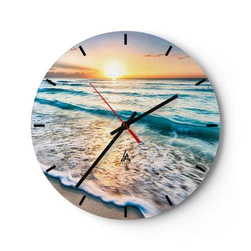 Vægur, Uret - Solnedgang over havet med bølger ved kysten - 30x30cm - Et synspunkt, der er værd at have - Moderne vægdekoration til stue, køkken og soveværelse ARTTOR
