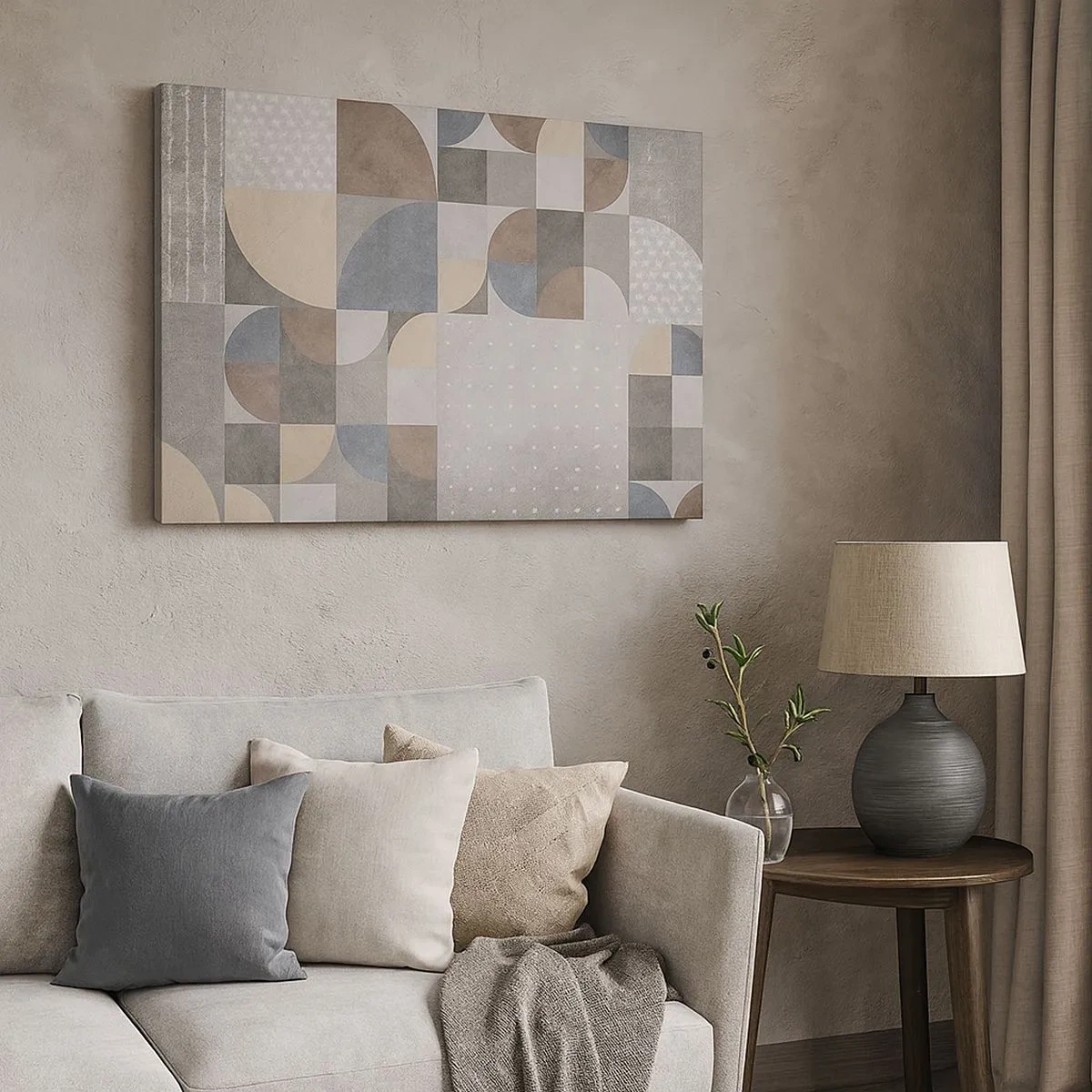 Lærredstryk - Billede på lærred - Geometrisk mønster i pastelfarver - 70x50cm - Keramisk fantasi - Moderne vægdekoration til stue og soveværelse ARTTOR