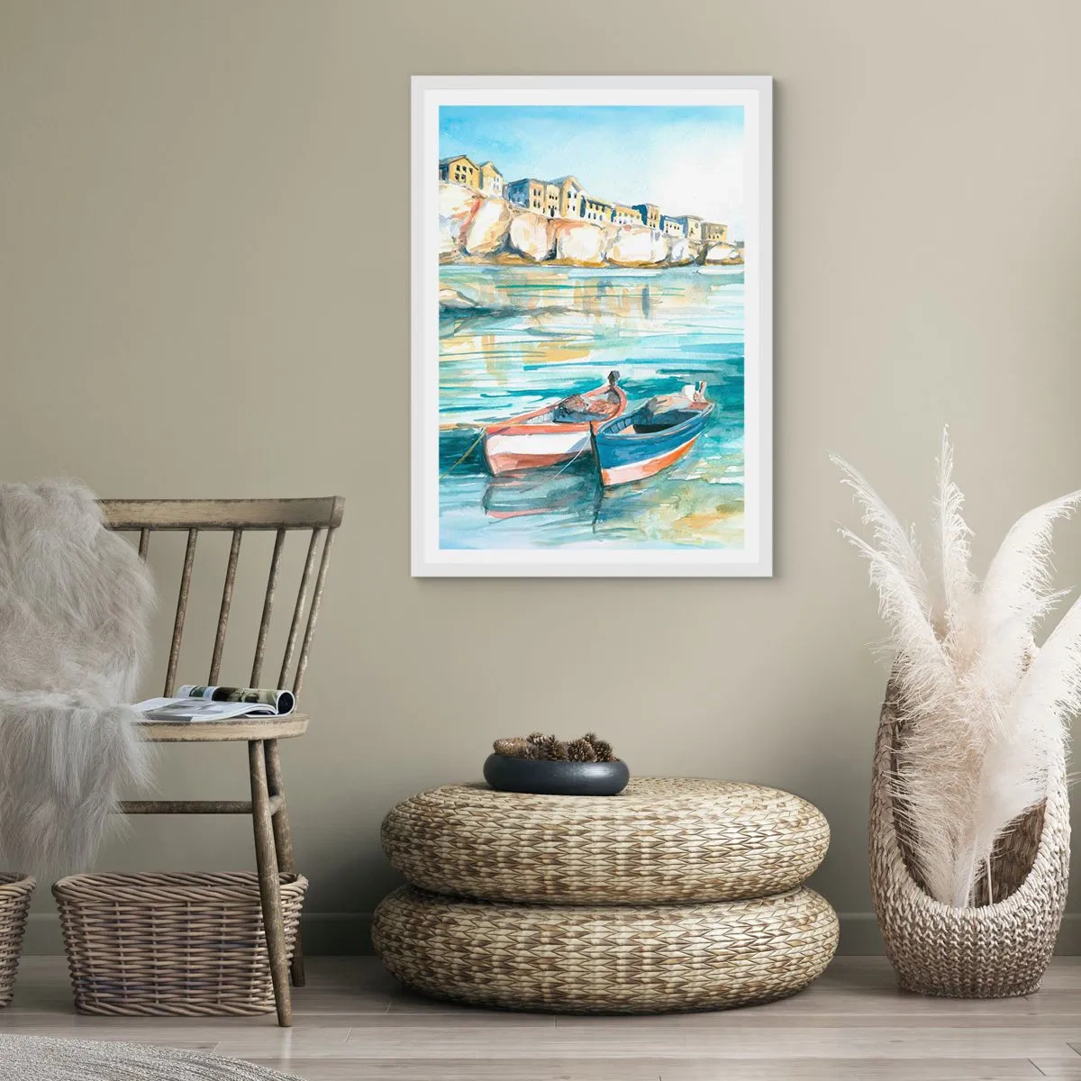 Plakat i hvid ramme - Landskab i azurblå - 50x70 cm