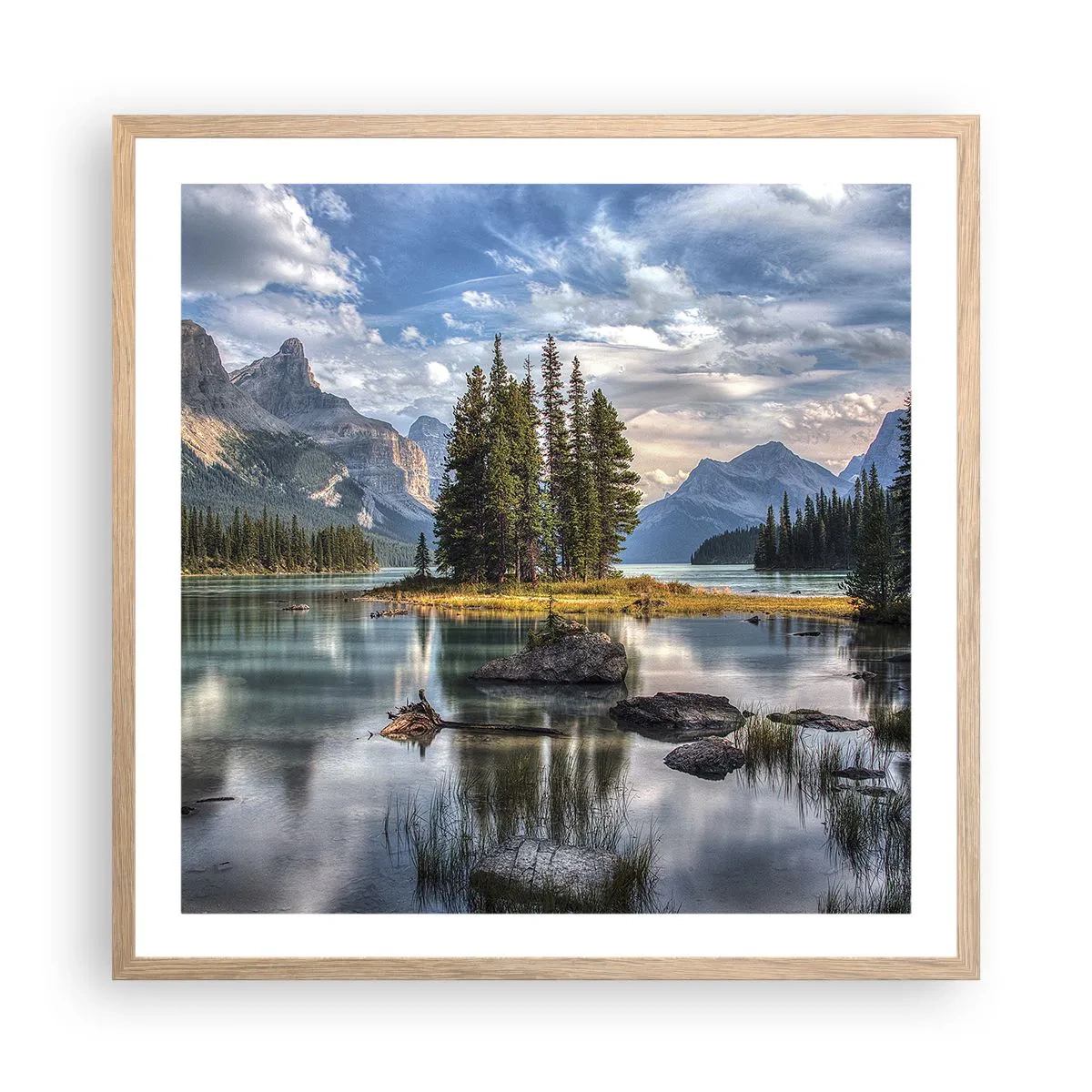 Plakat i ramme af lyst egetræ - Over store og klare vande… - 60x60 cm