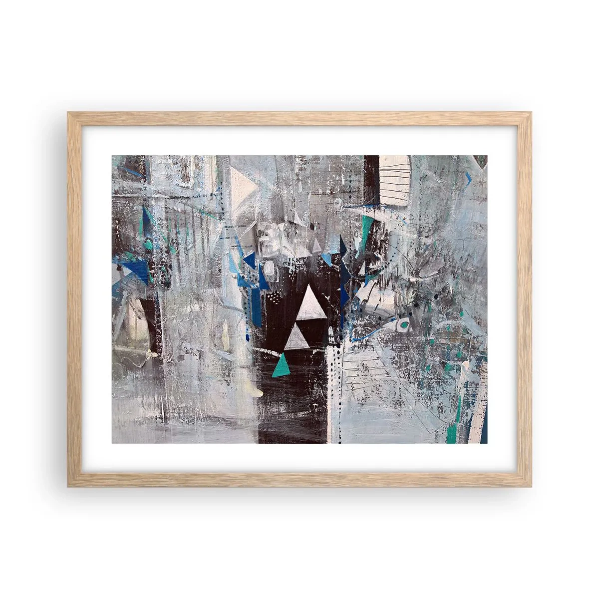 Plakat i ramme af lyst egetræ - Overordnet rækkefølge af trekanter - 50x40 cm