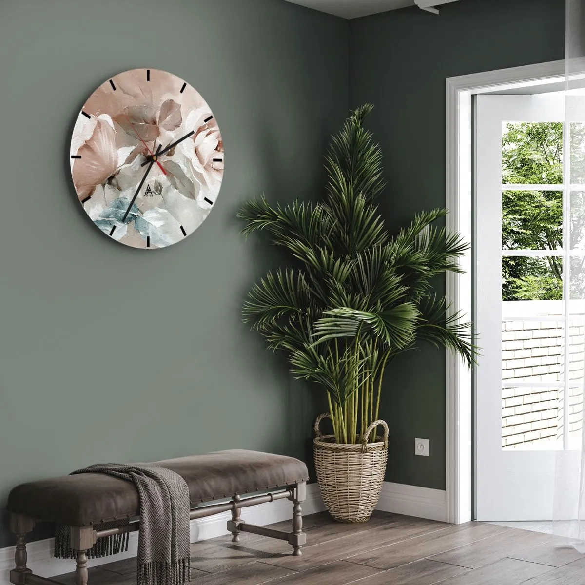 Vægur, Uret - Delikate blomster i pastelfarver på en lys baggrund - 30x30cm - Den romantiske ånd - Moderne vægdekoration til stue, køkken og soveværelse ARTTOR