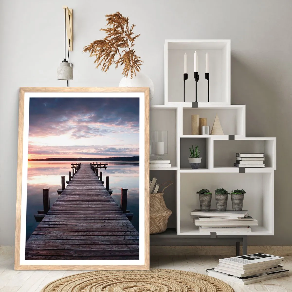 Plakat i ramme af lyst egetræ - Den tavse grænse mellem dag og nat - 61x91 cm