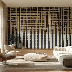 Fototapet Standard Eco - Geometrisk abstraktion med lodrette og vandrette linjer i brune farver. - 100x70cm - Arkitektonisk abstraktion - Moderne vægdekoration til stue og soveværelse ARTTOR