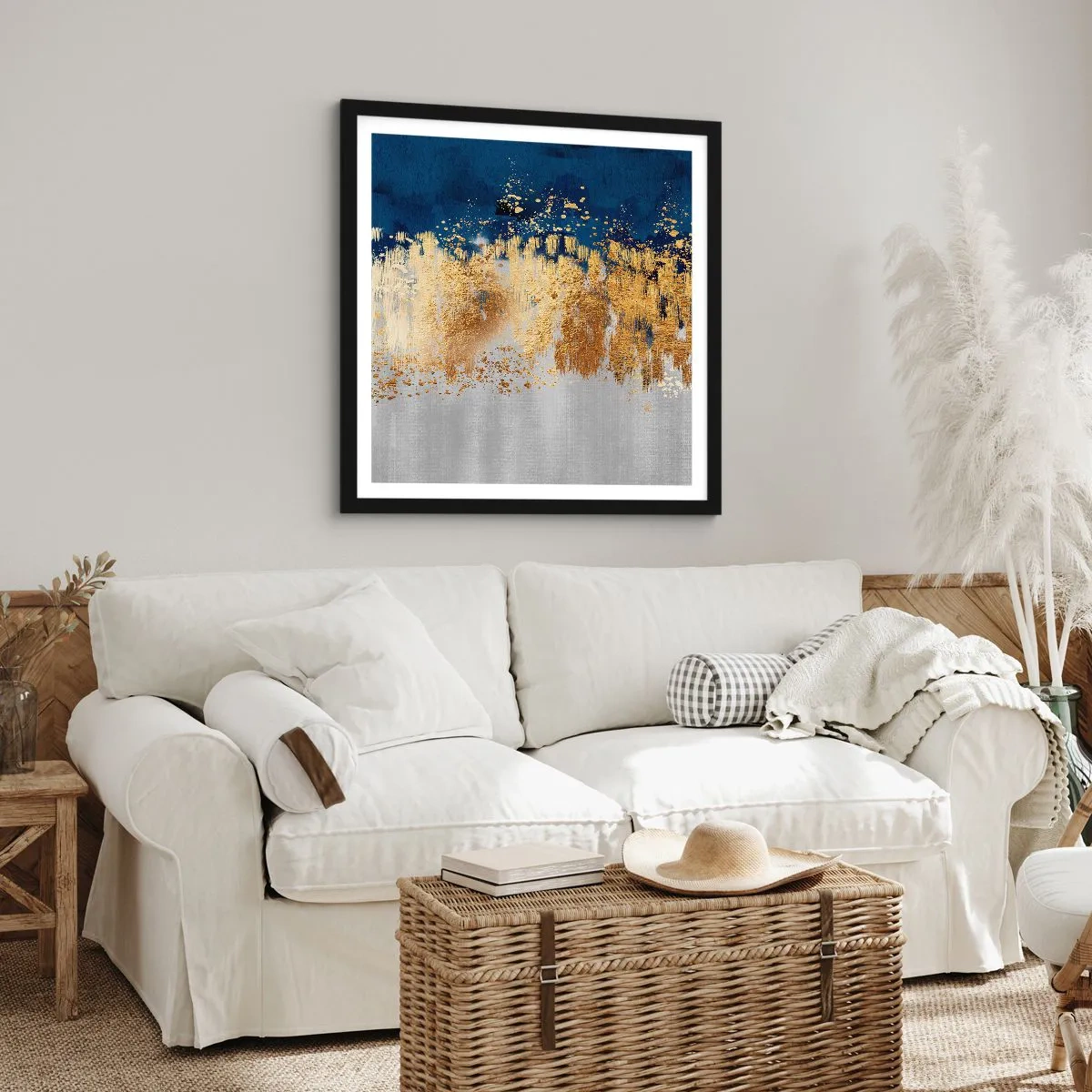 Plakat i sort ramme - Moderne komposition med gnist - 40x40 cm