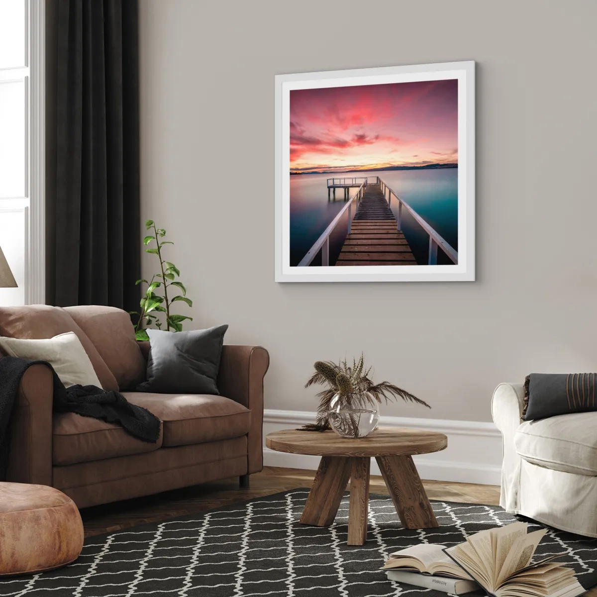 Plakat i hvid ramme - Aftenens blide flamme - 40x40 cm