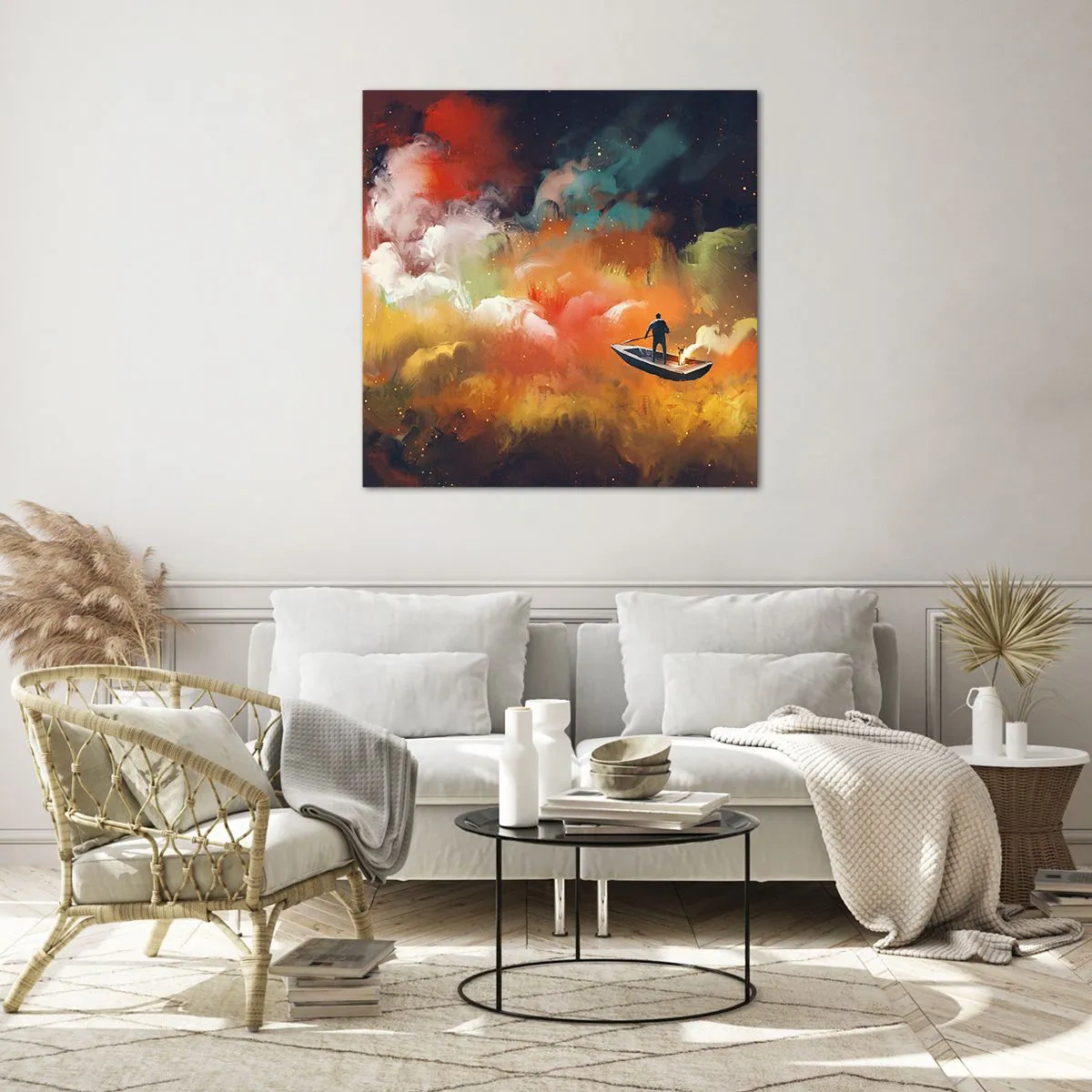 Billede på glas - Med båd gennem galaksen - 50x50 cm