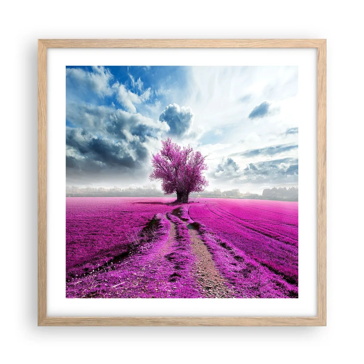 Plakat i ramme af lyst egetræ - Hedeslette - charmerende - 50x50 cm