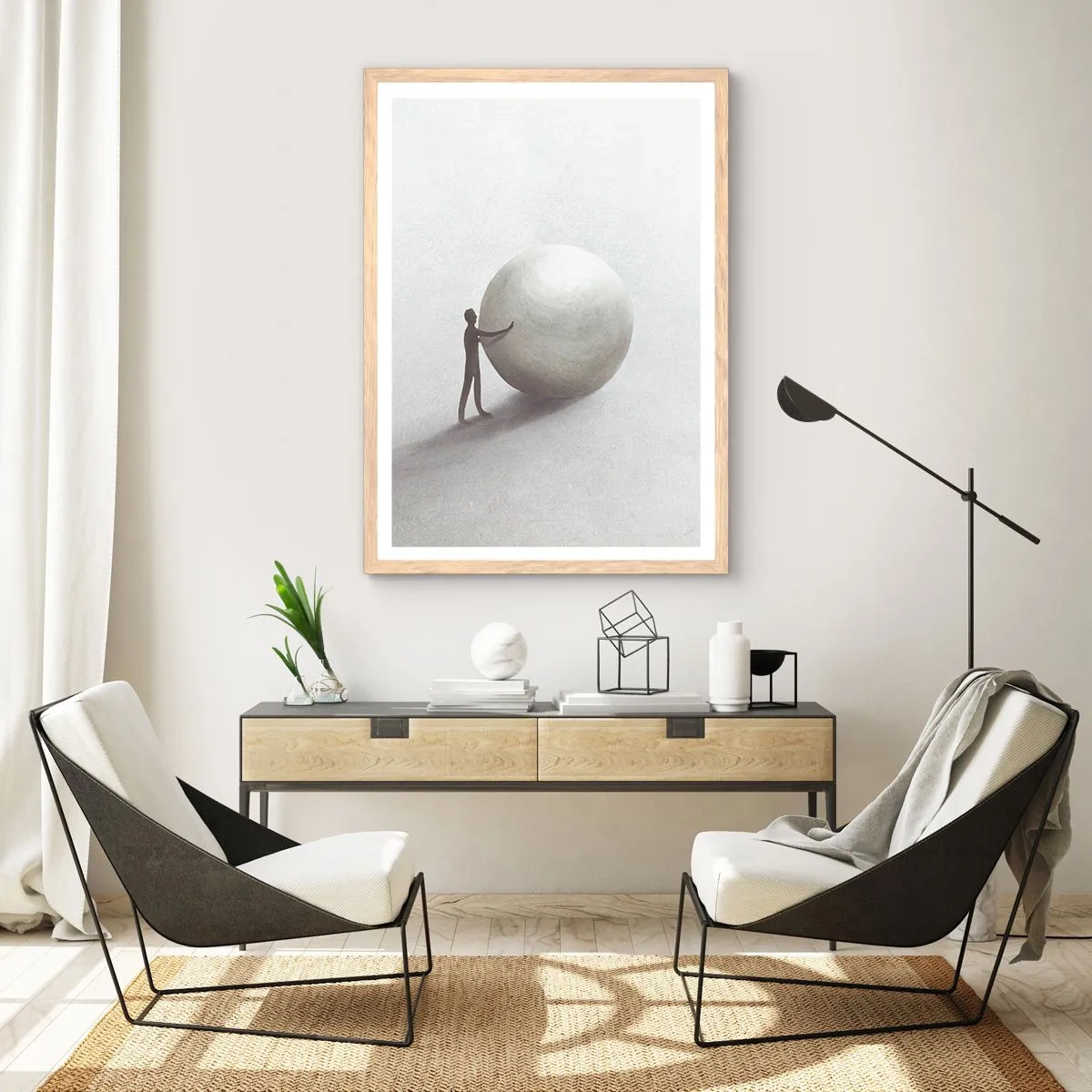 Plakat i ramme af lyst egetræ - Livets spil - 30x40 cm