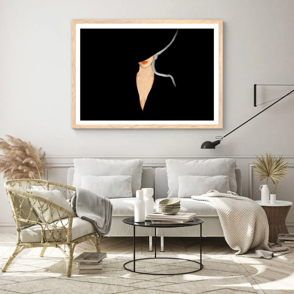 Plakat i ramme af lyst egetræ - Elegance og stil - 91x61 cm