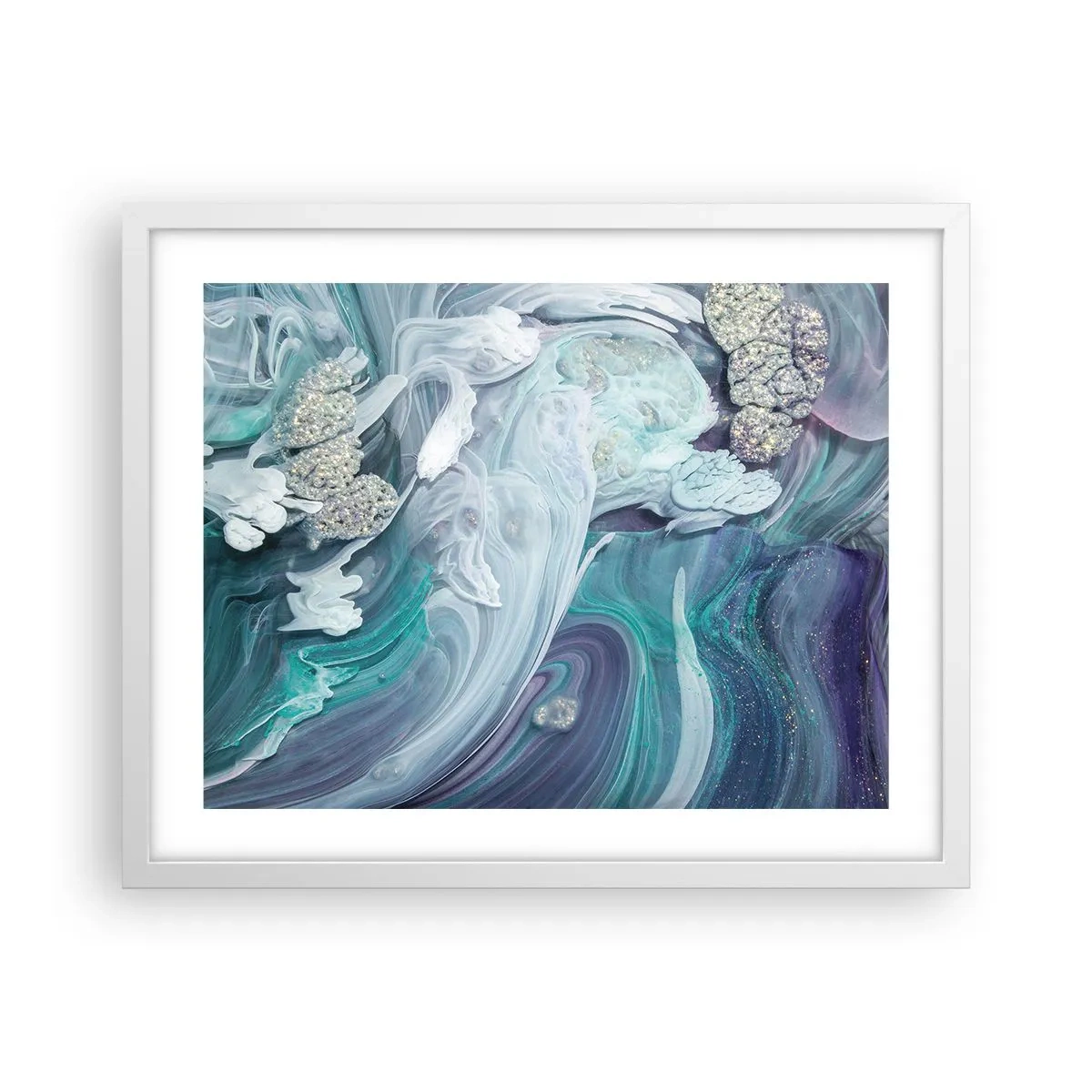 Plakat i hvid ramme - Strømme af blå - 50x40 cm