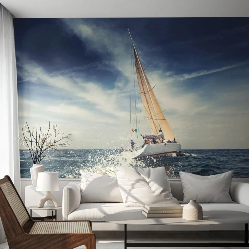 Fototapet Selvklæbende Deluxe Sticker - De kan ikke indhente os! - Sejlbåd, Ocean, Sejlbåd - 350x256 cm