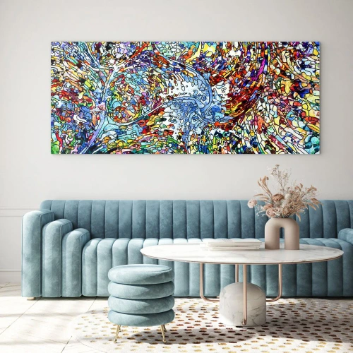 Billede på glas - Dråbe af farvet glas - 140x50 cm