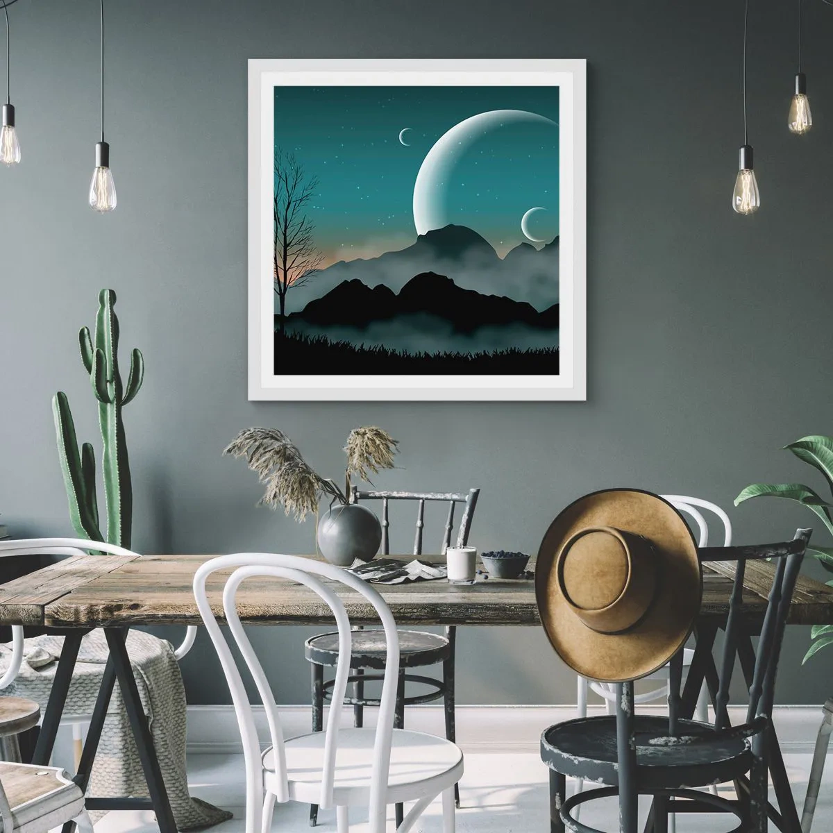 Plakat i hvid ramme - Karneval i den stjerneklare nat - 40x40 cm