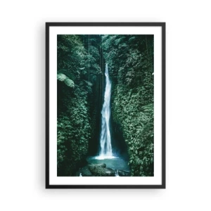Plakat i sort ramme - Vandfald i den tropiske jungle - 50x70cm - Tropisk spa - Moderne vægdekoration til stue og soveværelse ARTTOR
