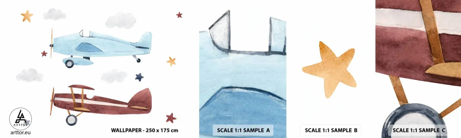 Fototapet Prøve Standard Eco - Hr. pilot, vi venter! - Flyvemaskiner, Retro, Børns - 100x30 cm