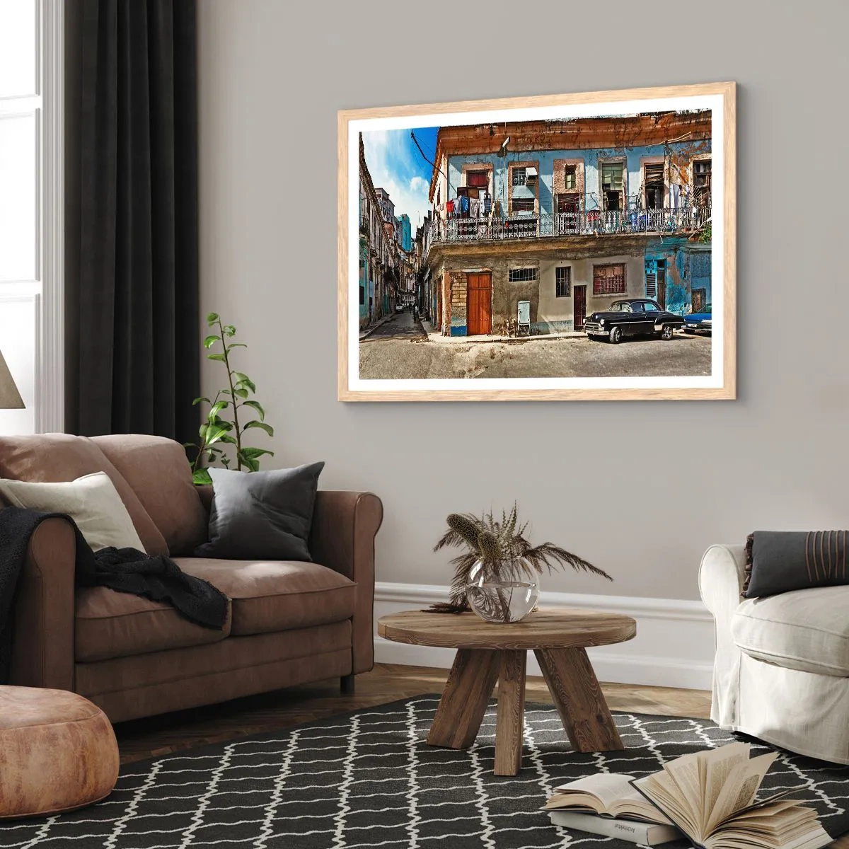 Plakat i ramme af lyst egetræ - Havana stemning - 100x70 cm
