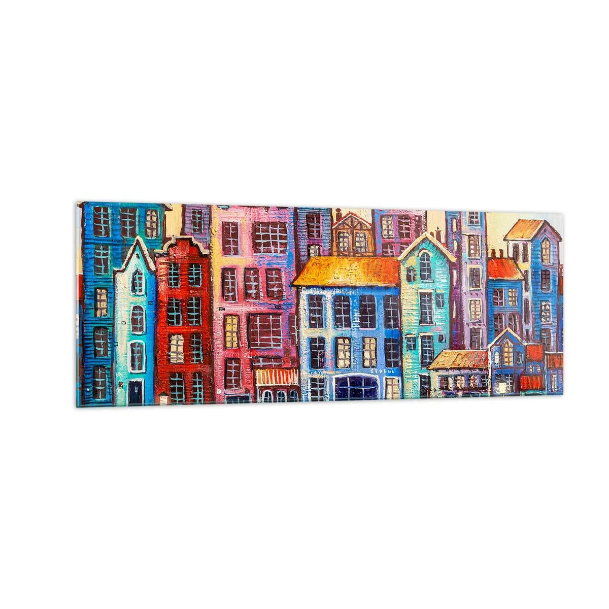 Billede på glas - En by som et eventyr - 140x50 cm