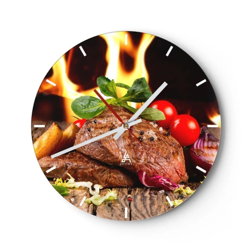 Vægur, Uret - Bøf med grøntsager på bålet - 30x30cm - Fremkaldt med varme - Moderne vægdekoration til stue, køkken og soveværelse ARTTOR