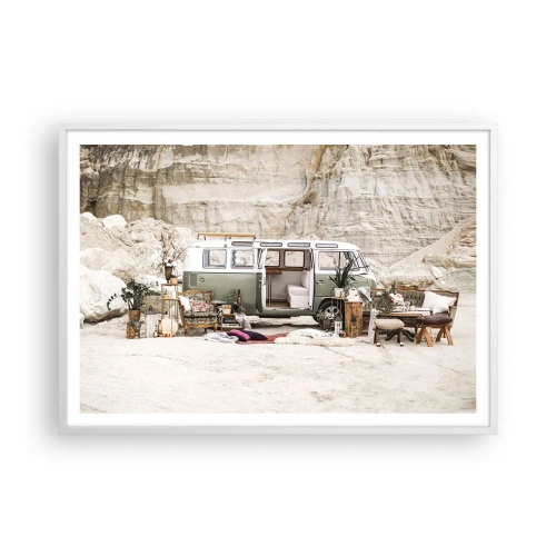 Plakat i hvid ramme - Tid til at starte rejsen - 100x70 cm