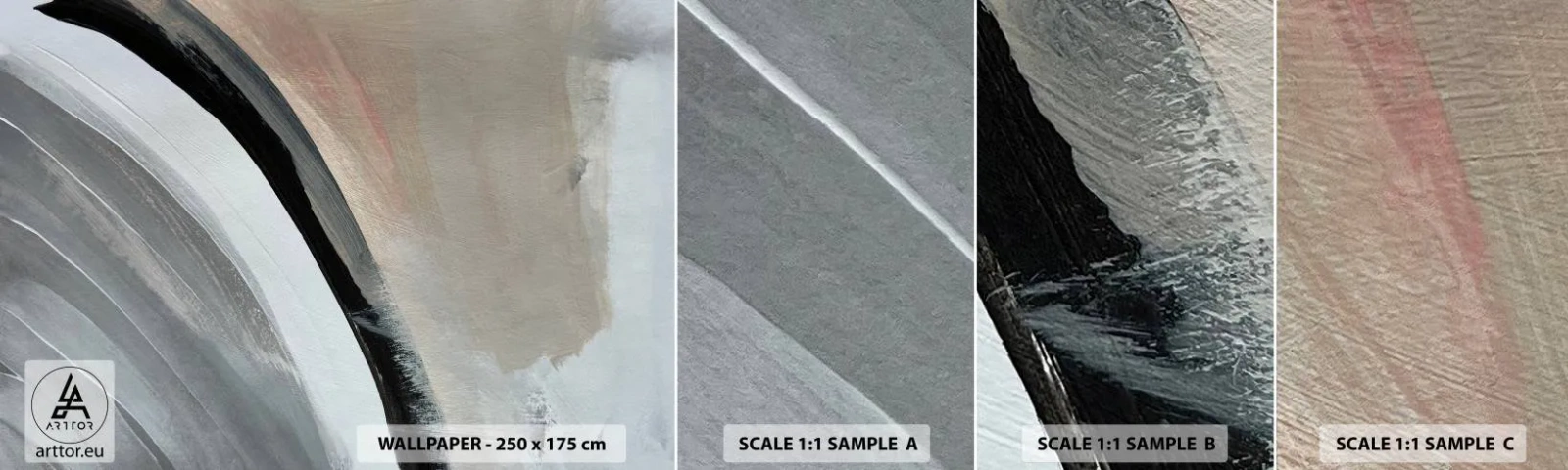 Fototapet Prøve Standard Eco - Komposition: en bue af sort og gråt - Abstraktion, Stykke, Moderne kunst - 100x30 cm