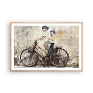 Plakat i ramme af lyst egetræ - Sandt eller falsk? - 91x61 cm