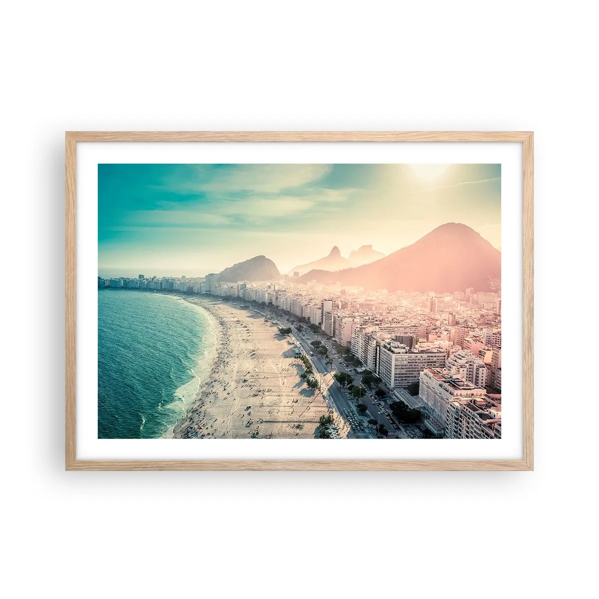 Plakat i ramme af lyst egetræ - Evig ferie i Rio - 70x50 cm