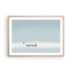 Plakat i ramme af lyst egetræ - Ja, jeg venter. - 70x50 cm