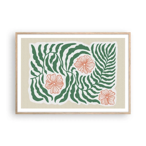 Plakat i ramme af lyst egetræ - Blomstrede i grønt - 100x70 cm