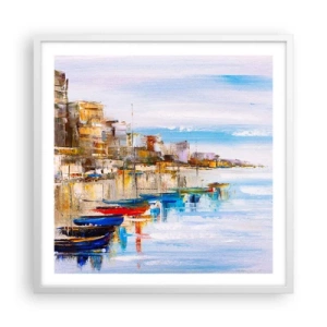 Plakat i hvid ramme - Flerfarvet urban havn - 60x60 cm